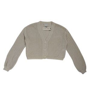 Freshman 1996 Womens Cropped Open-Knit ButtonUp Cardigan Sweater Long Sleeve M